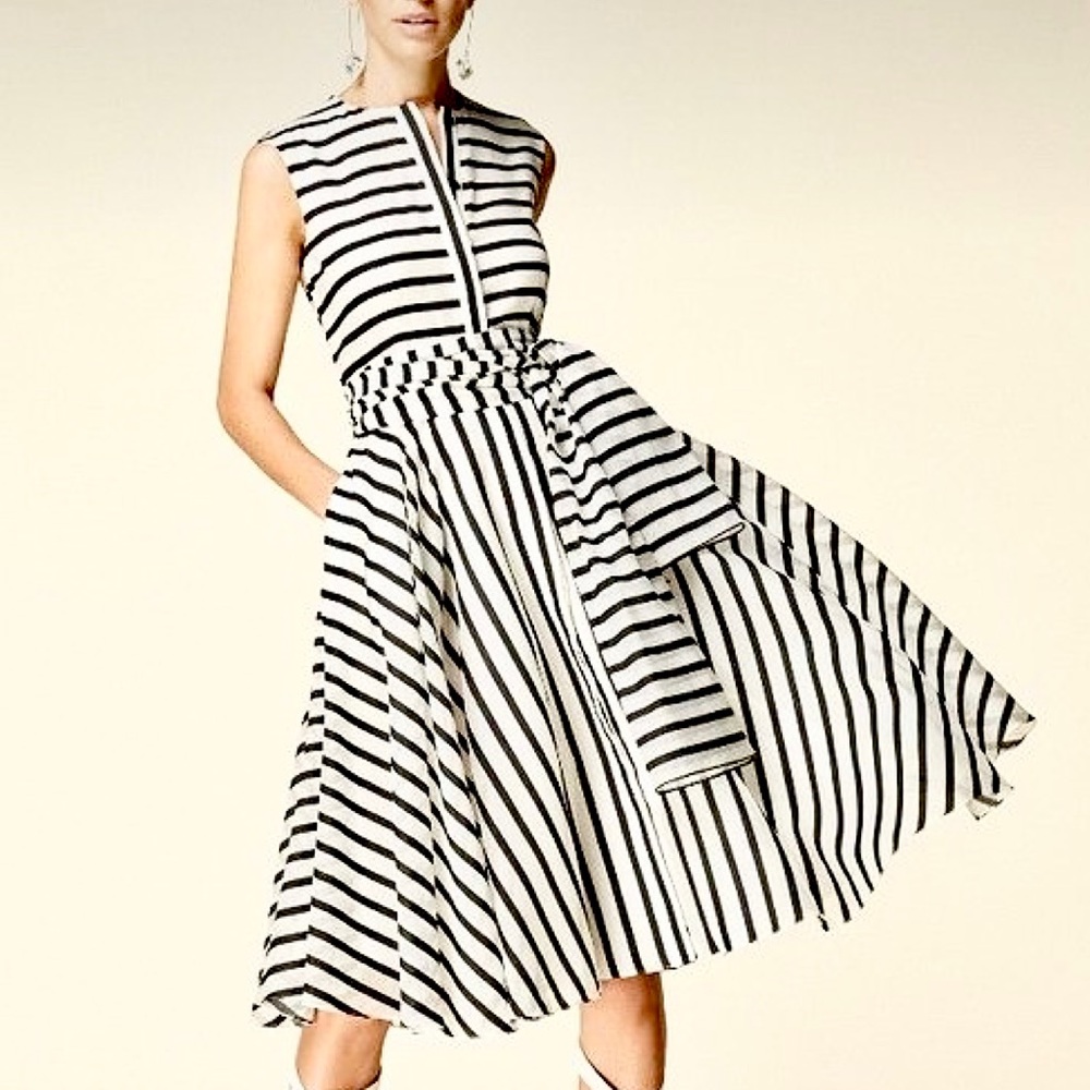 Tahari ASL Black and White Stripe A-line Dress Size 12